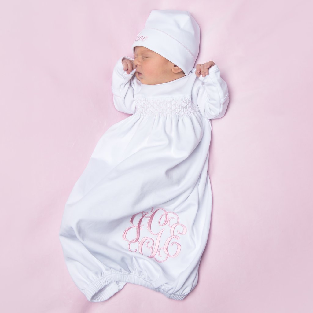 Baby girl Take Me Home Outfit- Smocked Sleep Gown